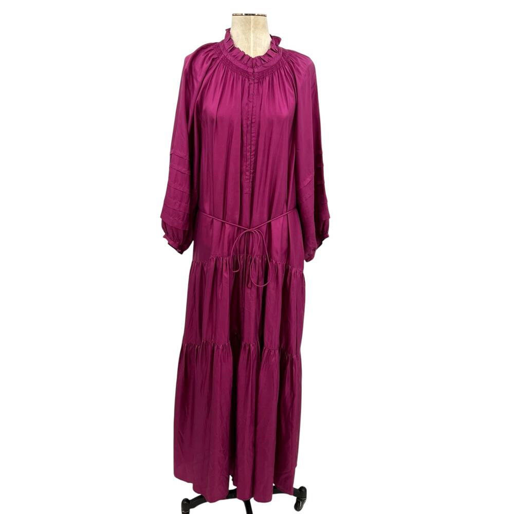 Apiece Apart Trinidad Maxi Dress Silk Long‎ Sleeve Pink Purple Plus Size 2X